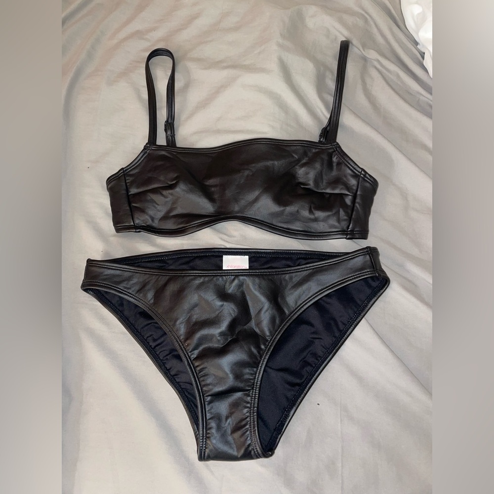 Never worn black leather bikini